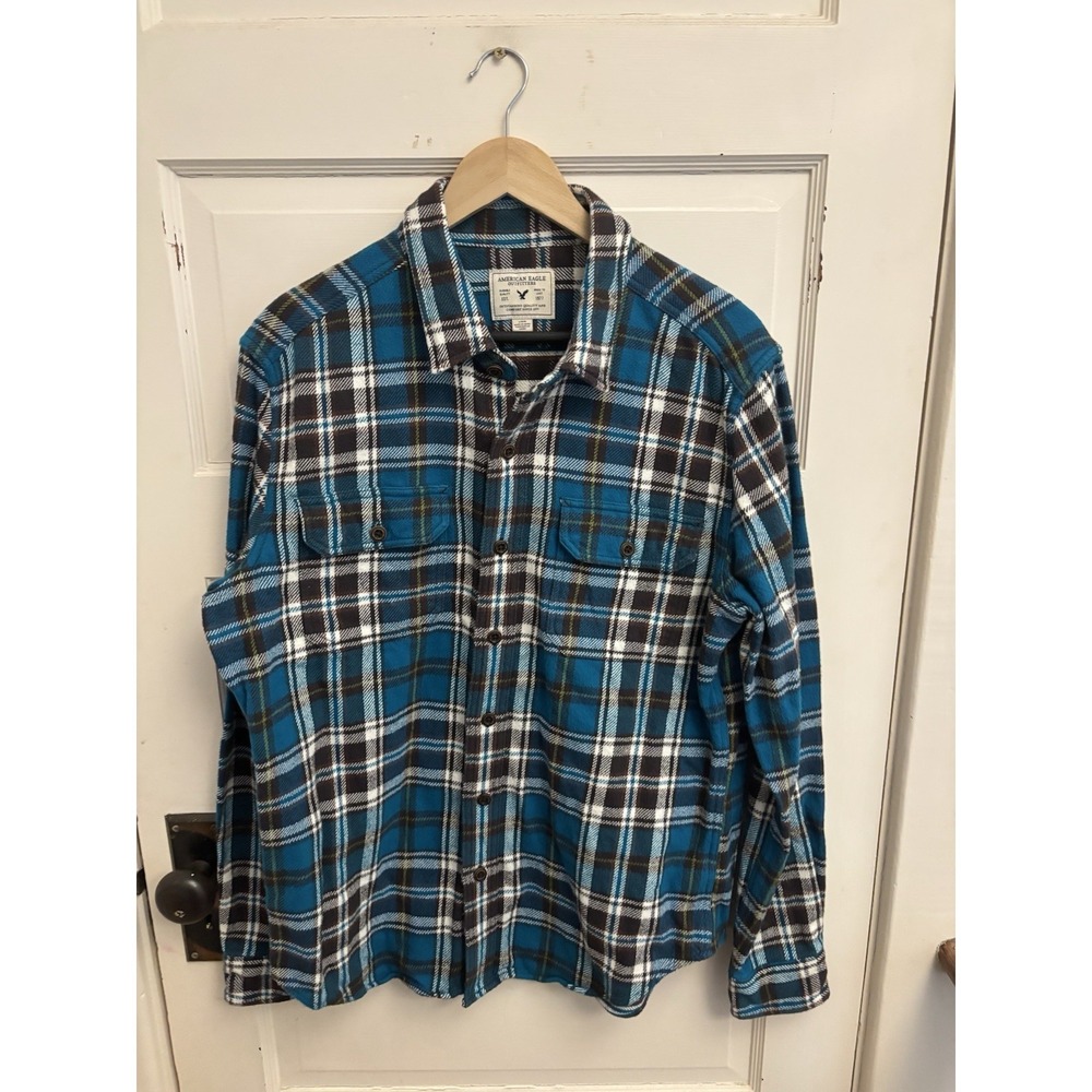 American Eagle Men's Plaid Flannel Long Sleeve‎ Shirt Cotton Pockets Size Large